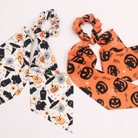 Pita Panjang Poliester Motif Laba-laba Hantu Labu Halloween, Ikat Rambut Elastis untuk Pesta Liburan Wanita, 3 Buah