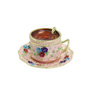 SHINNYGIFTS smaltato tazza di caffè scatole di gioielli in smalto con regali di fiori dipinti a mano per la decorazione della casa - Product Image 1