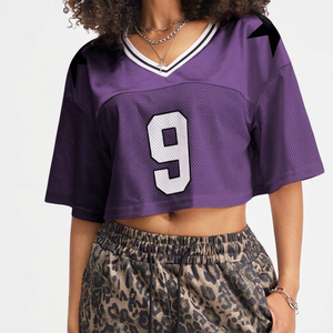 Maillot de football en maille pour femmes élégant recadrée surdimensionné 100% polyester tissu rétro Football maillot de football pour vêtements de rue - Product Image 1
