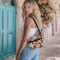 Sac à bandoulière tendance avec imprimé floral tropical et fleurs crème, fermeture éclair, idéal pour les voyages quotidiens, l'église, le shopping et les cadeaux