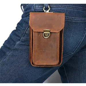 Pocket bag mobile phone bag leather protective case crazy horse skin leather outdoor site waist bag wholesale