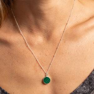 Malachite Jewelry Set Sterling <b>Silver</b> Circle Pendant Necklace Matching <b>Dangle</b> <b>Earrings</b> Gift For Women - Product Image 2