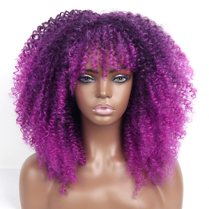 Commercio all'ingrosso corto riccio crespo con frangia per le donne nere <span class=keywords><strong>parrucca</strong></span> Afro riccia parrucche per <span class=keywords><strong>capelli</strong></span> in fibra sintetica per l'uso quotidiano della festa - Product Image 3