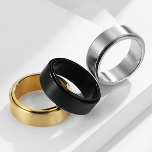 Simple Matte Brushed 8mm Wide Rotatable <b>Titanium</b> Steel <b>Rings</b> Unisex Fashion Jewelry Gift Gold Black Steel Color - Product Image 1