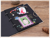 Reliure à anneaux en tissu de lin, couverture rigide, pages amovibles, album de scrapbooking DIY noir