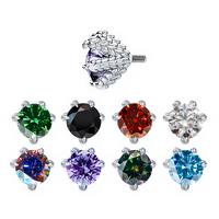 Vente en gros de bijoux de piercing en titane ASTM F136, avec griffe de dragon en zircone cubique, embout à filetage interne, boucles d'oreilles à dos plat, bijoux de piercing tendance