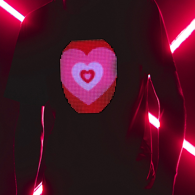 New Arrival USB Rechargeable LED T-Shirt Full Color Glowing Luminous Black Woven 100% Cotton for Women and Men