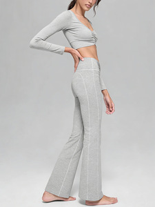Ensemble de yoga Aoyema : pantalon ample plissé à jambe large, anti-transpiration, très élastique, et haut de sport à manches longues - Product Image 3