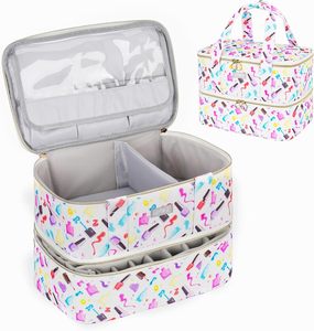 Free Sample Double Layer Nail Polish Organizer Case Double-Layer Nail Polish Storage <b>Bag</b> with Adjustable <b>Dividers</b> - Product Image 6