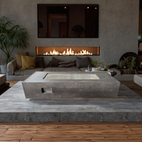 Grande table de foyer rectangulaire au bioéthanol, pour intérieur et extérieur, avec corps élégant en béton, foyer au bioéthanol