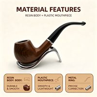 Pipe à tabac en résine à grain de bois de 146 mm en gros |   Tige Courbée Noire avec Support en Y YunAng