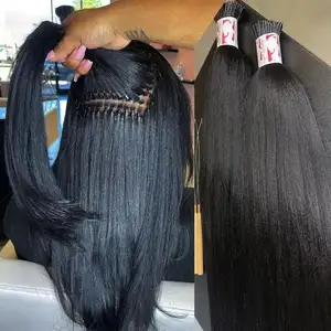 Groothandel Grof Yaki Straight Ik Tip Microlinks 100% Human Virgin Hair Weave Bundels Braziliaanse Ik Tip Hair Extensions