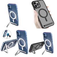 Casing Transparan Magnetik dengan Penyangga untuk iPhone 11 12 13 14 15 16 Pro Max 17 Air Plus Case dengan Holder, Aksesoris Ponsel