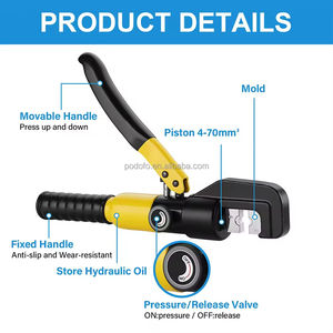 Herramienta de crimpado hidráulica Podofo T8675YW 10T 12 2/0 AWG para cobre/aluminio, rotación de 360°, kit de herramientas de grado profesional, estuche rígido para reparación - Product Image 5