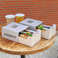 Emballage alimentaire en papier ivoire personnalisé en forme de bateau Hot Dog Plateau à gaufres en carton Boîte à hamburger Corndog Shack avec couvercles