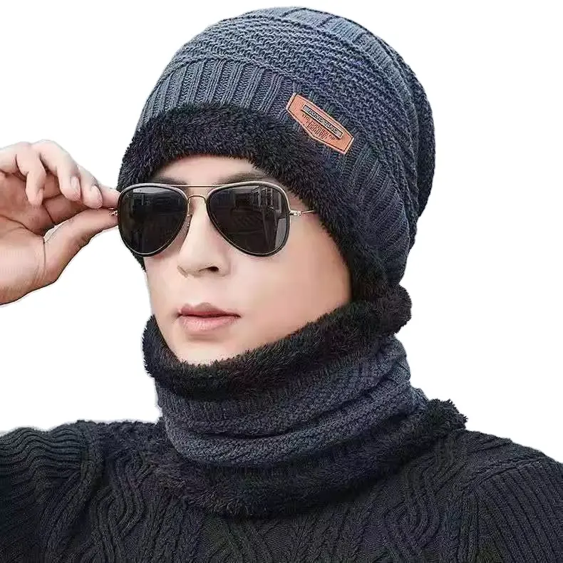 Wholesale Winter Outdoor Warm Knitted Hat Cycling Ear Protection Thick Wool Beanie Hat Scarf Sets