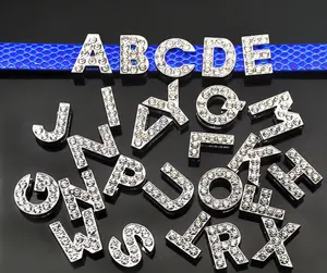 DIY metal crystal slide letter charms for 8mm 10mm leather strap bracelet jewelry making rhinestones slide letter charms