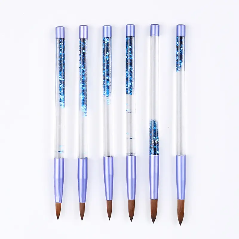 6 pz/set colori sfumati disegni pennello per unghie professionale Oem liquido personale viola Quicksand Glitter Nylon Crystal Pen incidere