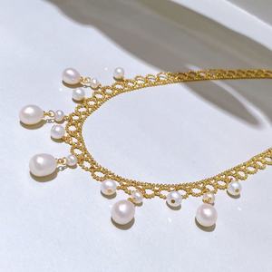 Wenchi Zhuji Wholesale Fashionable Design Natural <b>Pearl</b> Tassel <b>Necklace</b> Classic Lace Wrapped K-<b>Gold</b> Craftsmanship Model 21379 - Product Image 3