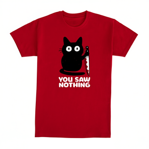 T-shirt You Saw Nothing Black Cat Knife in cotone rosso, taglia unisex per adulti - Product Image 2