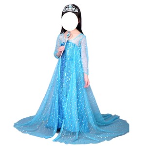 Vestito da Principessa <span class=keywords><strong>Frozen</strong></span> per Bambine, Lussuoso Abito <span class=keywords><strong>di</strong></span> <span class=keywords><strong>Elsa</strong></span> con Lungo Mantello Luminoso, <span class=keywords><strong>Costume</strong></span> da Regina delle Nevi per Compleanno e Cosplay - Product Image 1