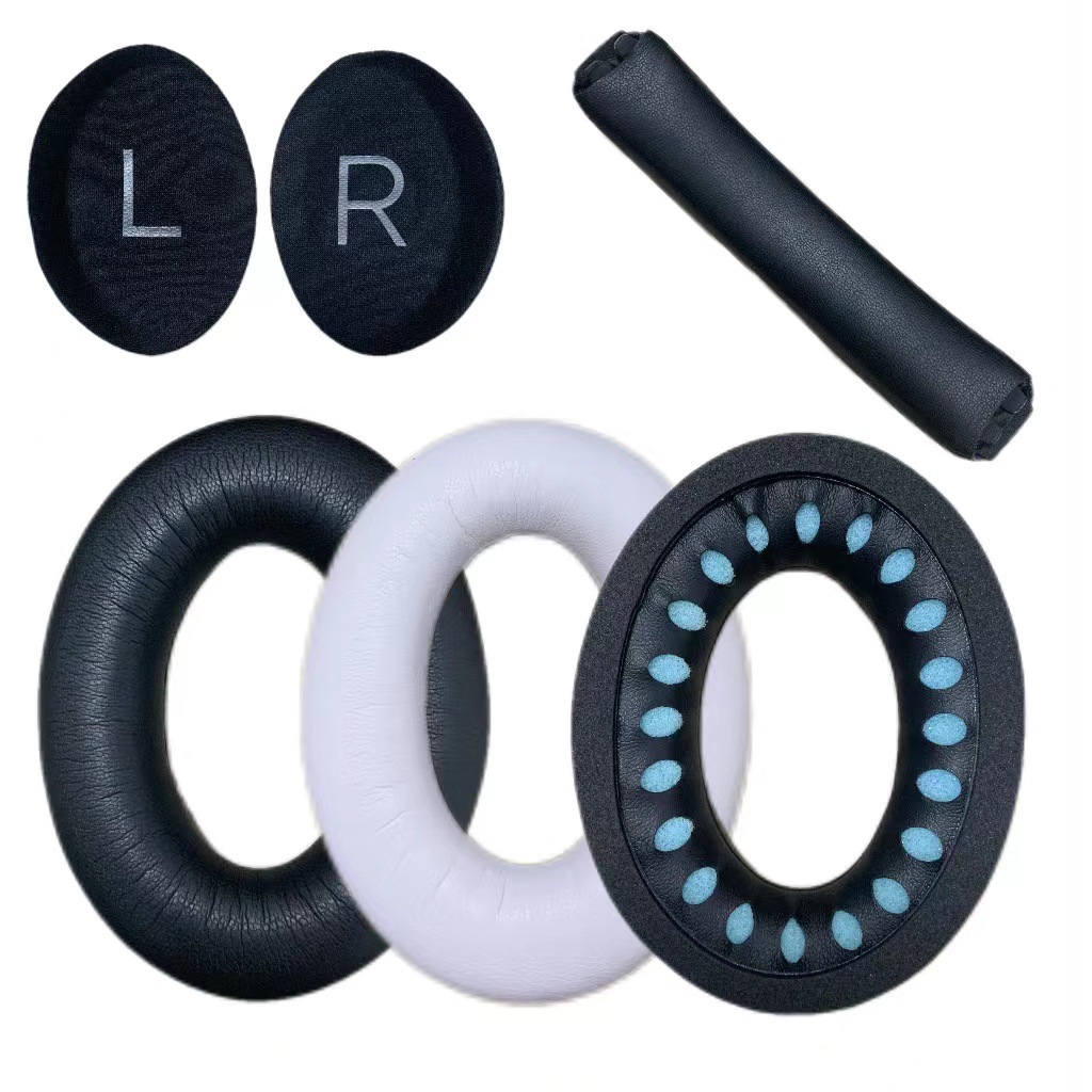 Embouts d'oreille en peau de mouton noire [avec tampons de coton L/R noirs]
