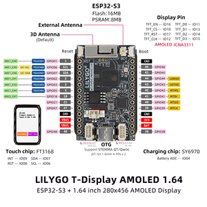 LILYGO T-Display-AMOLED-1.64 ESP32-S3 บอร์ดพัฒนาหน้าจอสัมผัส AMOLED ขนาด 1.64 นิ้ว ของแท้ มีสินค้าในสต็อก - Product Image 6