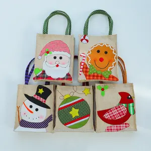 Льняная Рождественская сумка-тоут, Рождественская сумка из мешковины для подарков, детские сумки с Сантой, оптовая продажа