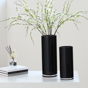 Modern Simple Black Straight <b>Glass</b> Desktop Hydroponic Flower <b>Vase</b> for Hotel Lobby Wedding Decorations Coastal Cylindrical - Product Image 3