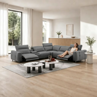 Ensemble de canapés modulaires de style italien de luxe avec fonction de relaxation électrique, console multimédia intégrée et appuie-têtes réglables