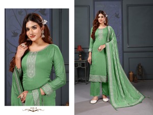 Nouvelle arrivée : Ensemble salwar kameez Vichitra avec broderie pour femmes, idéal pour les fêtes et les mariages, disponible à un prix abordable - Product Image 2