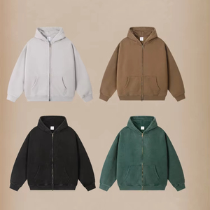 H5603 Wholesale Custom 360 Gsm Cotton <b>Blends</b> Fleece Lined Hoodies Acid Washed Zip up Hoodies for Men for Women - Product Image 1