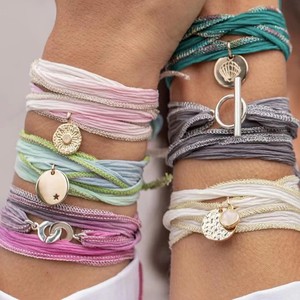 Boho Écologique Ruban De Soie Wrap <span class=keywords><strong>Bracelet</strong></span> Personnalisé DIY Charme Tie Dye Wrap Yoga Bijoux <span class=keywords><strong>Bracelet</strong></span> - Product Image 1