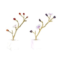 Sculpture d'arbre en métal et cristal de luxe avec base en marbre, accent en cristal naturel, décoration pour la maison, le bureau, le hall d'hôtel, usine OEM ODM
