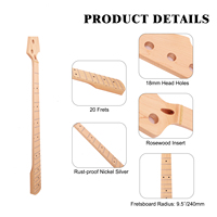 Manche de guitare basse jazz premium à 4 cordes, en érable, rayon de 9,5 pouces, trous de 18 mm, 20 frettes, finition satinée naturelle