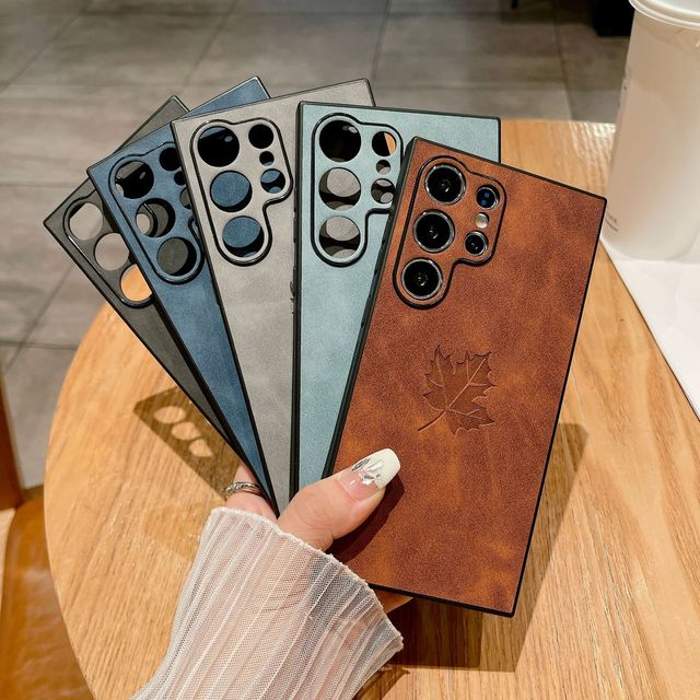 For Samsung S24 Ultra Case Luxury Stitching PU Leather Maple Leaf Mobile Phone Case for Samsung Galaxy A55 A15 S23 Ultra Plus