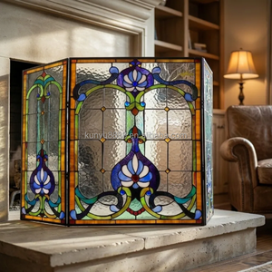 Fournisseur direct d'usine : Paravent de cheminée victorien pliable en verre teinté pour église, 3 pièces, taille 110*70CM - Product Image 1