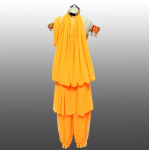 Traje de Danza del Vientre Estilo Árabe Indio de Terciopelo Naranja, Disfraz de Danza Tribal Maya Árabe - Product Image 5