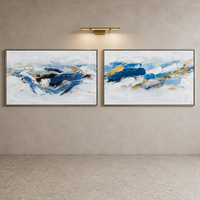 Ensemble d'art mural abstrait moderne bleu, blanc et or sur toile pour la décoration du salon