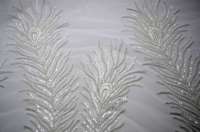 Tissu de dentelle 3D Design de plumes de paon Tissu de dentelle de haute qualité avec paillettes brillantes et perles
