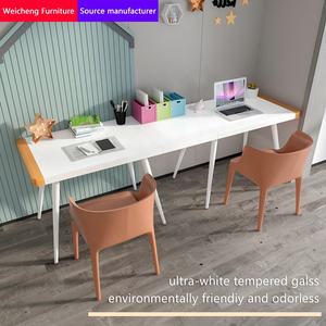 China factory mobili per ufficio semplice <span class=keywords><strong>scrivania</strong></span> per computer in vetro temperato una lunga <span class=keywords><strong>scrivania</strong></span> da studio a doppio carattere - Product Image 4