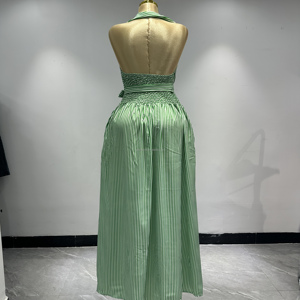 Robe d'été rayée à col en V pour <span class=keywords><strong>femme</strong></span>, robe deux pièces sexy sans manches taille haute pour <span class=keywords><strong>femme</strong></span>, tissu respirant - Product Image 5