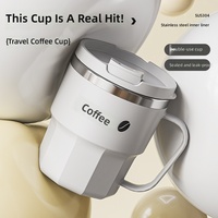 Tasses isothermes créatives portables en acier inoxydable 304 de 400 ml (14 oz) avec couvercle et poignée, anti-fuite, sans BPA, pour eau, café, lait, bureau