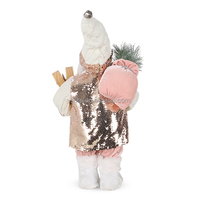 Figurine de Père Noël Décoratif Rose Collection de Vacances du Nouvel An Père Noël avec Sac Cadeau Affichage de Festival en Tissu Peluche de Traîneau