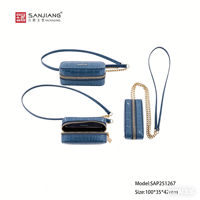 SANJIANG Mini sac bandoulière de luxe en cuir PU, étui à rouge à lèvres à double fermeture éclair avec chaîne et sangle en cuir pour femme