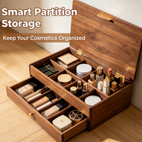 Coiffeuse en bois massif naturel avec miroir escamotable, table de maquillage intelligente entièrement assemblée avec compartiments pour chambre à coucher