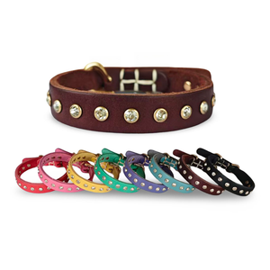 <span class=keywords><strong>Collar</strong></span> de Cuero Vacuno Genuino con Tachuelas de Diamantes de Imitación, Ligero y Ajustable, Brillante, para Perros y Gatos - Product Image 1