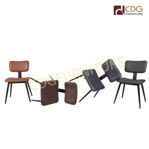 Chaise luxueuses en cuir PU avec pieds noirs, fauteuil stylé industriel Vintage, Style italien, avec dossier en métal, pour <span class=keywords><strong>bistrot</strong></span> et café - Product Image 4