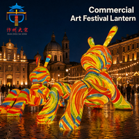 Lanterne géante gonflable en forme de lapin en soie pour l'extérieur, sculpture lumineuse LED moderne et colorée pour parc à thème