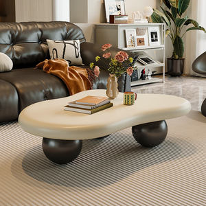 Table <span class=keywords><strong>basse</strong></span> en bois écologique, style nordique minimaliste, luxueuse, mini, unique, élégante, couleur crème, pour salon. - Product Image 1